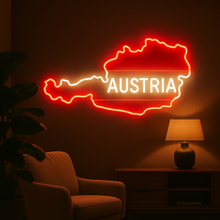 Load image into Gallery viewer, Austria map Outline neon sign. With Austria Lettering – Country Shape Neon Artwork Light