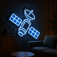 Load image into Gallery viewer, Satellite with Antenna Neon Sign, orbit satellite neon sign, space communication neon sign, satellite dish neon sign