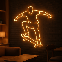 Load image into Gallery viewer, Skateboarder Mid-Air Neon Sign, trick skateboarding neon sign, street skate jump neon sign, action skate neon sign