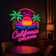 Load image into Gallery viewer, California Dream Neon Sign, Tropical Sun Neon Sign, Coastal Palm Neon Sign