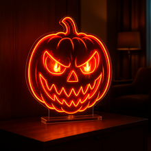 Load image into Gallery viewer, Angry Pumpkin Neon Sign, Evil Jack O Lantern Neon Sign, Grim Pumpkin Neon Sign