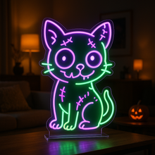 Load image into Gallery viewer, Battle Scars Kitten Neon Sign, Alley Cat Neon Sign, Tough Kitty Neon Sign