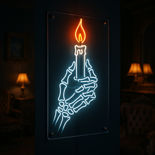 Load image into Gallery viewer, Skeleton Hand Candle Neon Sign, Bone Hand Neon Sign, Skeleton Candle Neon Sign White