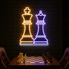 Load image into Gallery viewer, King and Queen Neon Sign, Chess Couple Neon Sign, Royalty Pieces Neon Sign