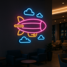 Load image into Gallery viewer, Airship Neon Sign, Blimp In Clouds Neon Sign, Steampunk Dirigible Neon Sign Multicolor