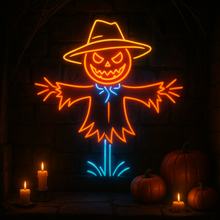 Load image into Gallery viewer, Scarecrow With Pumpkin neon sign, Pumpkin Scarecrow neon sign, Halloween Scarecrow neon sign