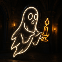 Load image into Gallery viewer, Ghost With Candle neon sign, Haunted Ghost neon sign, Spooky Ghost neon sign