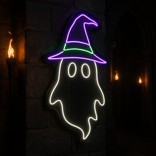Load image into Gallery viewer, Ghost In Hat neon sign, Spooky Ghost neon sign, Haunted Spirit neon sign