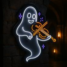Load image into Gallery viewer, Ghost With Violin neon sign, Musical Ghost neon sign, Haunted Violin neon sign Multicolor