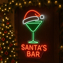 Load image into Gallery viewer, Santa's Bar Neon Sign, Christmas Cocktail Neon Sign, Holiday Drink Neon Sign