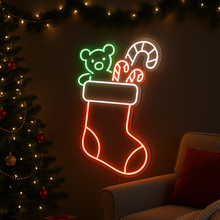 Load image into Gallery viewer, Christmas Stocking Neon Sign, Holiday Stocking Neon Sign, Santa Stocking Neon Sign Multicolor
