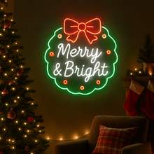 Load image into Gallery viewer, Merry & Bright Neon Sign, Holiday Cheer Neon Sign, Winter Glow Neon Sign