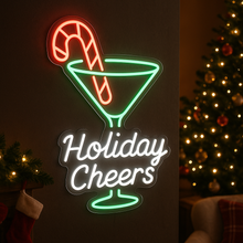Load image into Gallery viewer, Holiday Cheers Neon Sign, Christmas Toast Neon Sign, Festive Cocktail Neon Sign