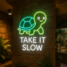 Load image into Gallery viewer, Take It Slow Neon Sign, Turtle Mascot Neon Sign, Relaxing Sea Turtle Neon Sign