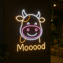 Load image into Gallery viewer, Moooood Neon Sign, Farmhouse Cow Neon Sign, Highland Cattle Neon Sign