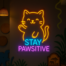 Load image into Gallery viewer, Stay Pawsitive Neon Sign, Kitten Neon Sign, Cat Lover Neon Sign Multicolor