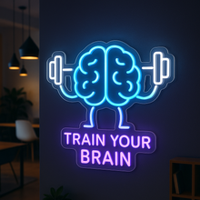 Load image into Gallery viewer, Train Your Brain Neon Sign, Brain Barbell Neon Sign, Mental Fitness Neon Sign