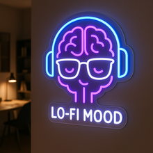 Load image into Gallery viewer, Lo-Fi Mood Neon Sign, Brain Headphones Neon Sign, Music Brain Neon Sign