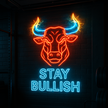 Load image into Gallery viewer, Stay Bullish Neon Sign, Stock Market Neon Sign, Bull Head Trading Neon Sign