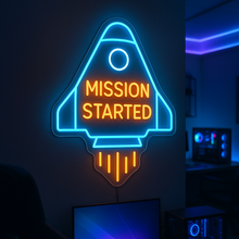 Load image into Gallery viewer, Mission Started Neon Sign, Rocket Launch Neon Sign, Space Blast Off Neon Sign
