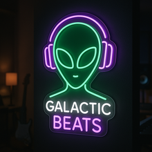 Load image into Gallery viewer, Galactic Beats Neon Sign, DJ Alien Neon Sign, Space Audio Neon Sign Multicolor