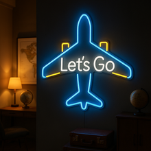 Load image into Gallery viewer, Let's Go Neon Sign, Travel Airplane Neon Sign, Aviation Neon Sign