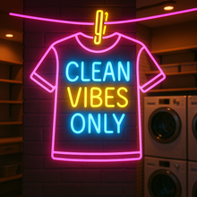Load image into Gallery viewer, Clean Vibes Only Neon Sign, Fresh Laundry Neon Sign, T-Shirt Laundry Neon Sign Multicolor