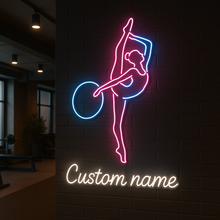 Load image into Gallery viewer, Rhythmic Gymnast Custom Name neon sign, Gymnast With Hoop neon sign, Gymnast Silhouette neon sign