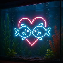 Load image into Gallery viewer, Kissing Fish Neon Sign, Heart Fish Neon Sign, Tropical Love Neon Sign Multicolor