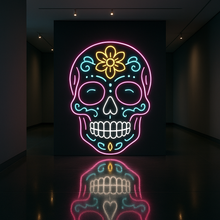 Load image into Gallery viewer, Candy Skull Neon Sign, Decorated Skull Neon Sign, Calavera Neon Sign picture