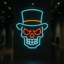 Load image into Gallery viewer, Top Hat Skull Neon Sign, Gentleman Skeleton Neon Sign, Voodoo Neon Sign Multicolor