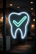 Load image into Gallery viewer, Tooth Checkmark Neon Sign, Dental clinic neon sign, Dentist office neon sign
