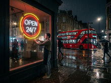 Load image into Gallery viewer, Open 24/7 Neon Sign, Always Open Neon Sign, Business Hours Neon Sign, Storefront Neon Sign