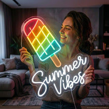 Load image into Gallery viewer, Ice Cream Summer Vibes Neon Sign, Ice Cream Neon Sign, Summer Vibes Neon Sign
