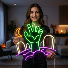 Load image into Gallery viewer, Zombie Hand Neon Sign, Graveyard Zombie Hand Neon Sign, Undead Hand Neon Sign Multicolor