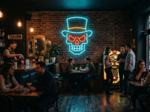 Load image into Gallery viewer, Top Hat Skull Neon Sign, Gentleman Skeleton Neon Sign, Voodoo Neon Sign