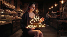 Load image into Gallery viewer, Artisan Bread Neon Sign, Bread Loaf Neon Sign, Sourdough Bread Neon Sign warm white