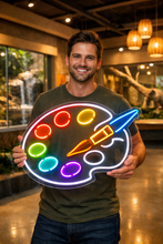 Load image into Gallery viewer, Artist palette brush neon sign, art studio painter neon sign Multicolor