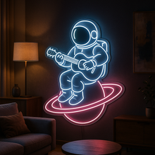 Load image into Gallery viewer, Astronaut Guitar Saturn Neon Sign, Space rock neon sign, Cosmic music neon sign