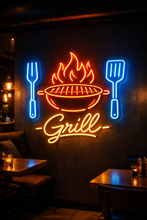 Load image into Gallery viewer, BBQ neon sign, Barbecue neon sign, Flame grill neon sign