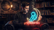 Load image into Gallery viewer, Astronaut on Moon Neon Sign, Big Dream Spaceman Neon Sign Red