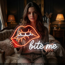 Load image into Gallery viewer, Bite Me Lips Neon Sign, Lips Quote Neon Sign, Sassy Lips Neon Sign White