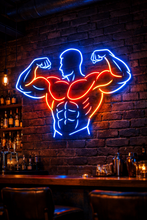 Load image into Gallery viewer, Bodybuilder neon sign, Flexing biceps neon sign, Muscle man neon sign