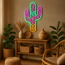Load image into Gallery viewer, Patterned Cactus Neon Sign, Boho Cactus Neon Sign, Tribal Saguaro Neon Sign Multicolor