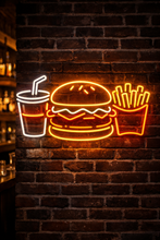 Load image into Gallery viewer, Burger fries drink neon sign, Fast food neon sign, Diner combo neon sign Multicolor