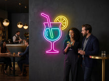 Load image into Gallery viewer, Cocktail Glass Neon Sign, Martini Citrus Neon Sign, Lemon Slice Neon Sign