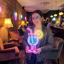 Load image into Gallery viewer, Cocktail Glass Neon Sign, Martini Citrus Neon Sign, Lemon Slice Neon Sign Multicolor