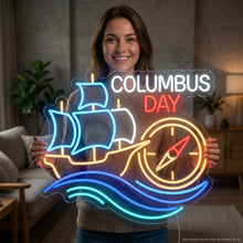Load image into Gallery viewer, Columbus Day Neon Sign, Columbus Day Light Neon Sign, Explorer Neon Sign Multicolor