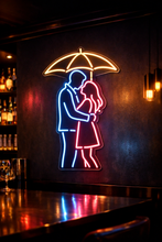 Load image into Gallery viewer, Couple under umbrella neon sign, hugging lovers neon sign Multicolor