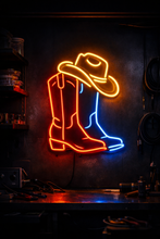 Load image into Gallery viewer, Cowboy boots and hat neon sign, Western boots neon sign, Rodeo gear neon sign Multicolor